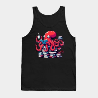 Octopus Reading Book Coffee Lover Bookaholic Bookworm Reader Tank Top